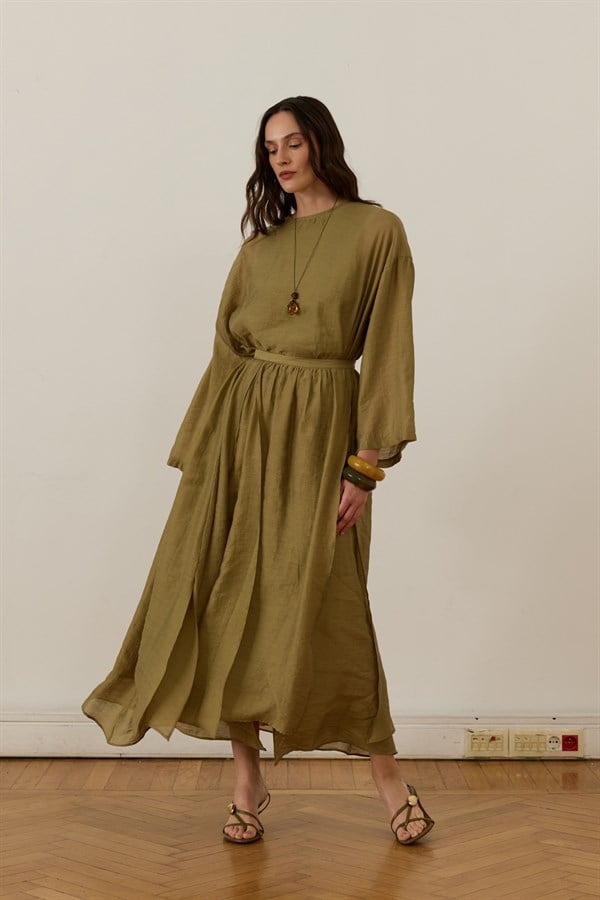 Giada Asymmetric Panel Skirt Set Olive