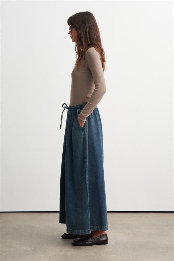 Hadley Geniş Paça Denim Pantolon Mavi