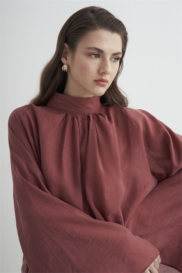 Helena Dik Yaka Dökümlü Bluz Rose