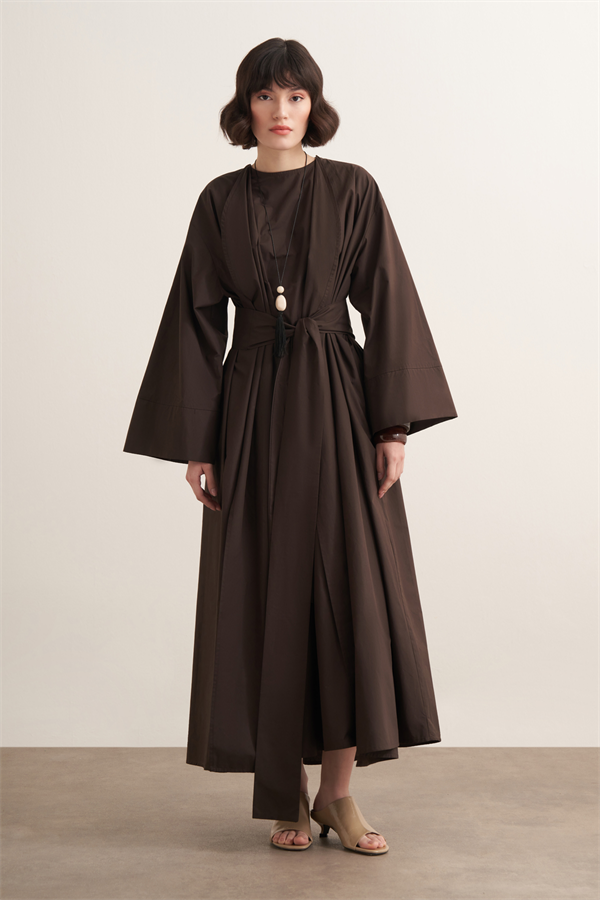 Inessa Premium Uzun Kimono Takımı Acı Kahve