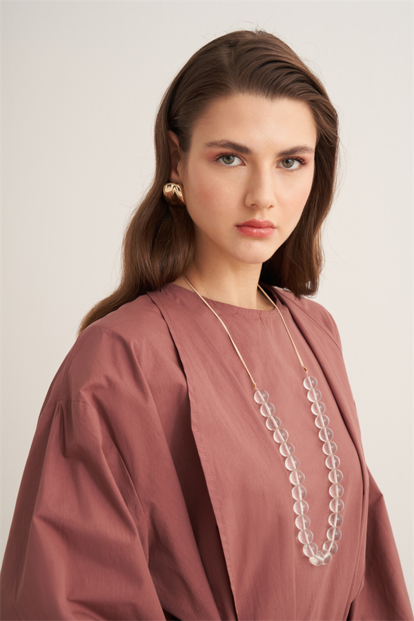 Inessa Premium Uzun Kimono Takımı Kızıl Kahve