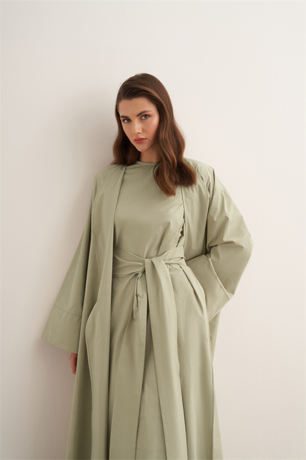 Inessa Premium Uzun Kimono Takımı Soft Yeşil