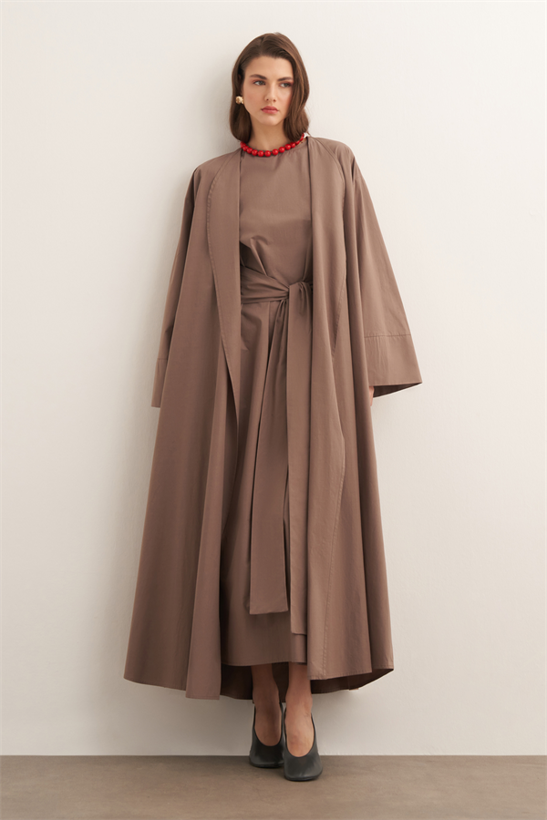 Inessa Premium Uzun Kimono Takımı Vizon