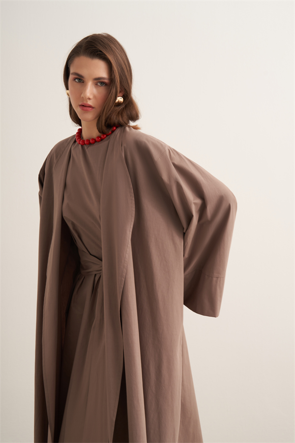 Inessa Premium Uzun Kimono Takımı Vizon