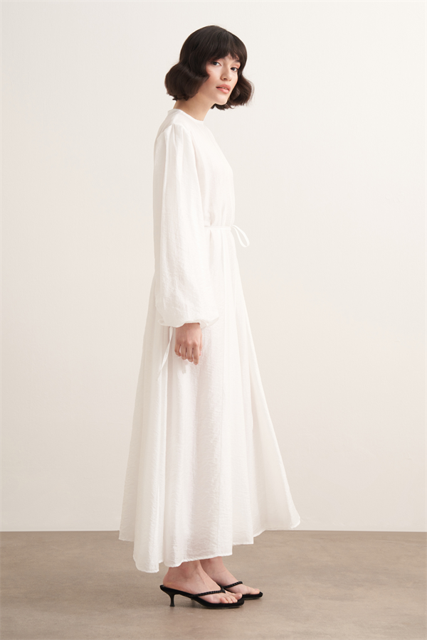 Jasmine Kup Dikişli Uzun Elbise Beyaz