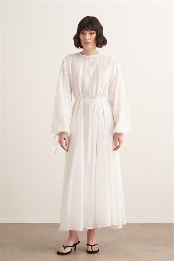 Jasmine Kup Dikişli Uzun Elbise Beyaz