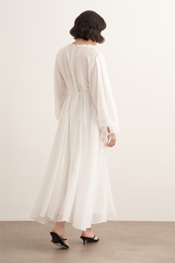 Jasmine Kup Dikişli Uzun Elbise Beyaz