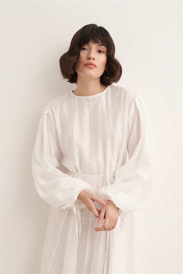 Jasmine Kup Dikişli Uzun Elbise Beyaz