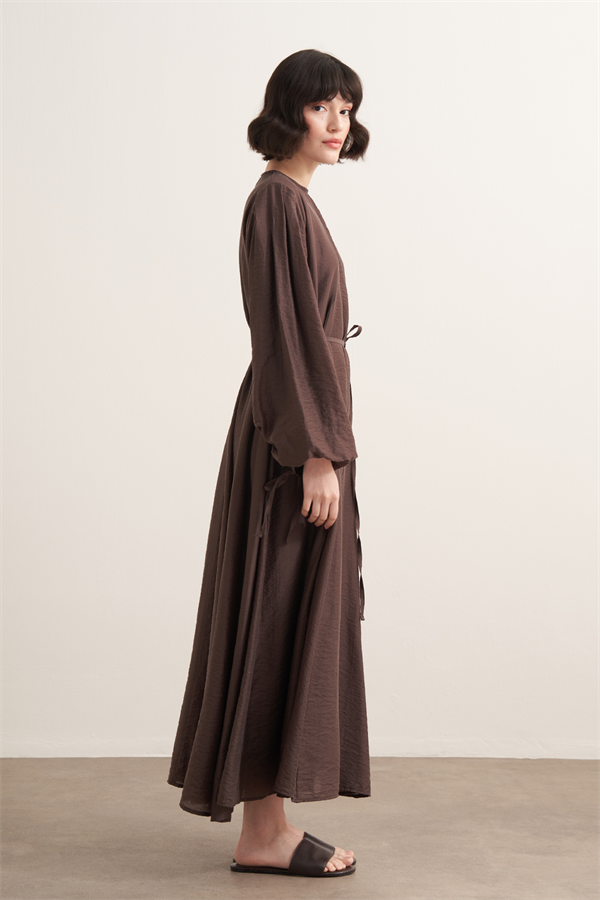 Jasmine Kup Dikişli Uzun Elbise Kahve