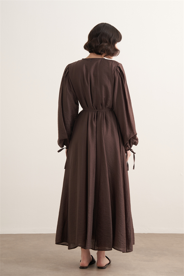 Jasmine Kup Dikişli Uzun Elbise Kahve