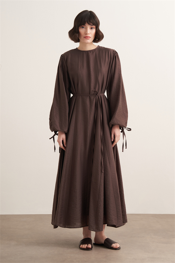 Jasmine Kup Dikişli Uzun Elbise Kahve