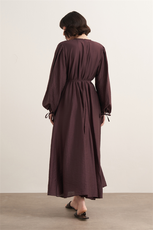 Jasmine Kup Dikişli Uzun Elbise Mürdüm