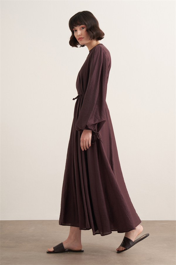 Jasmine Kup Dikişli Uzun Elbise Mürdüm