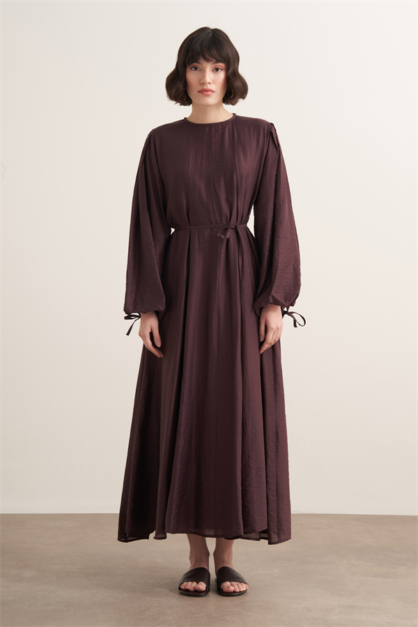 Jasmine Kup Dikişli Uzun Elbise Mürdüm