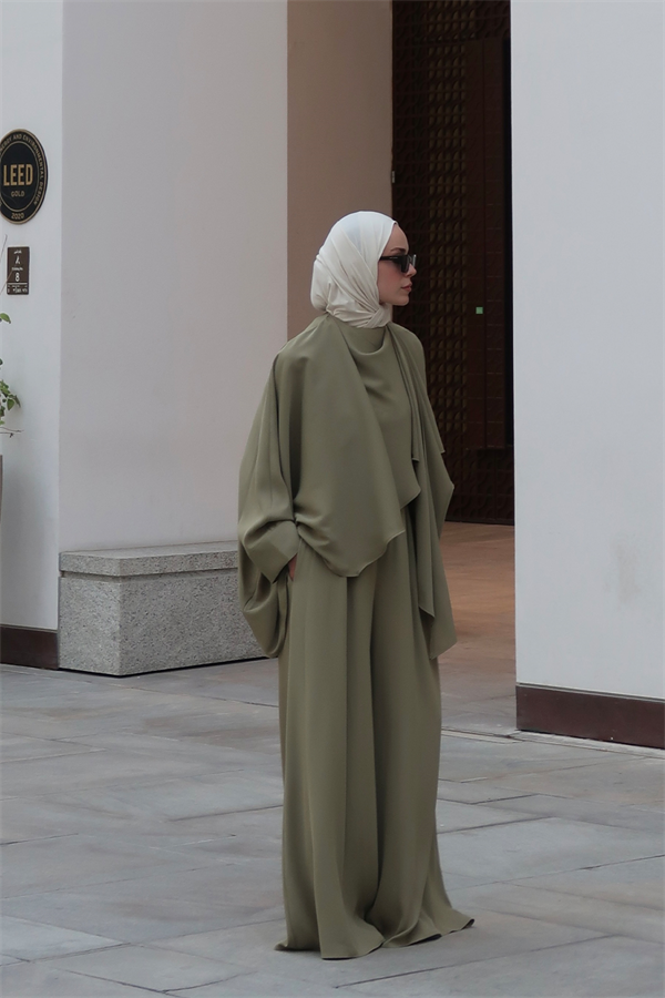 Jasrah Şal Detaylı İkili Takım Olive