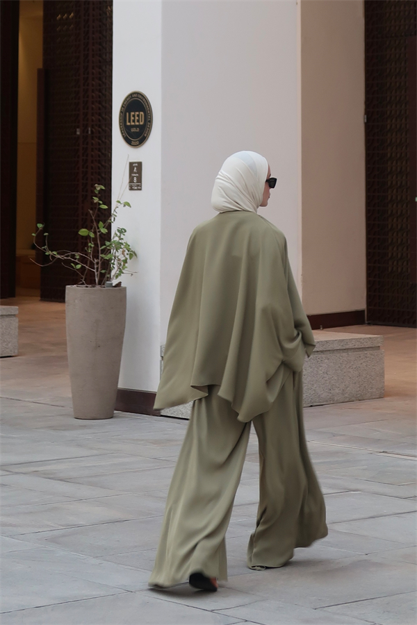 Jasrah Şal Detaylı İkili Takım Olive
