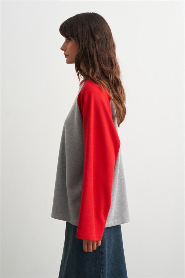 Jess Reglan Kol Sweatshirt Kırmızı