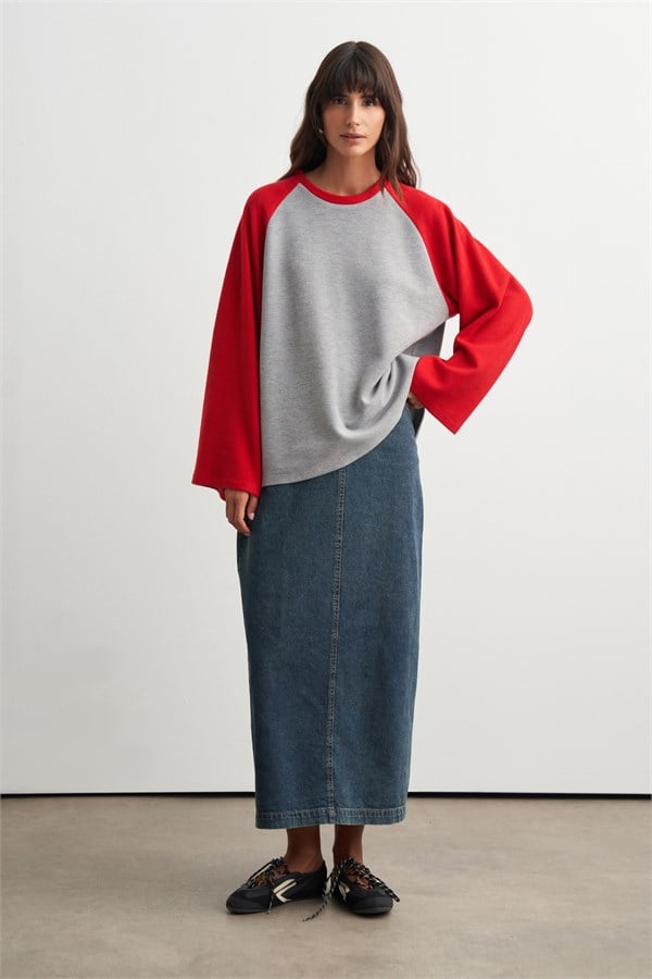 Jess Reglan Kol Sweatshirt Kırmızı