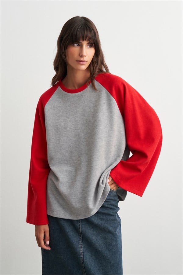 Jess Reglan Kol Sweatshirt Kırmızı