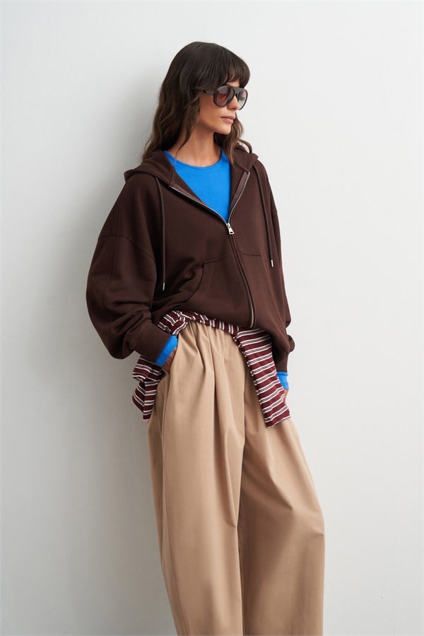 Judy Fermuarlı Kapüşonlu Sweatshirt Acı Kahve