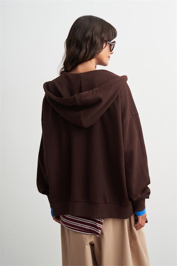 Judy Fermuarlı Kapüşonlu Sweatshirt Acı Kahve