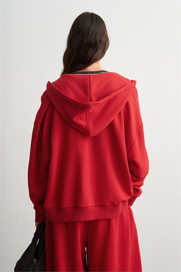 Judy Fermuarlı Kapüşonlu Sweatshirt Kırmızı