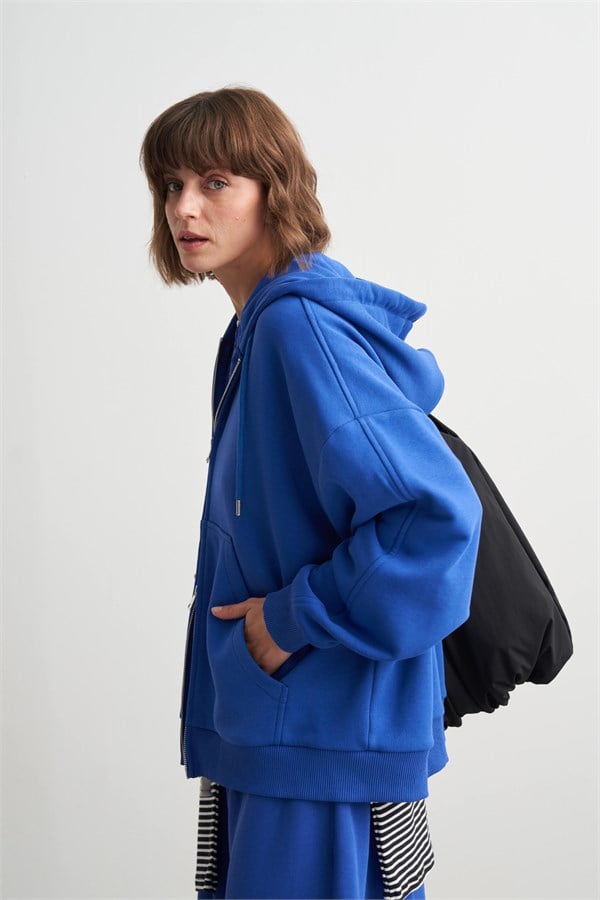 Judy Fermuarlı Kapüşonlu Sweatshirt Saks Mavisi
