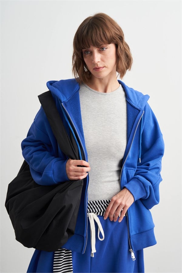 Judy Fermuarlı Kapüşonlu Sweatshirt Saks Mavisi
