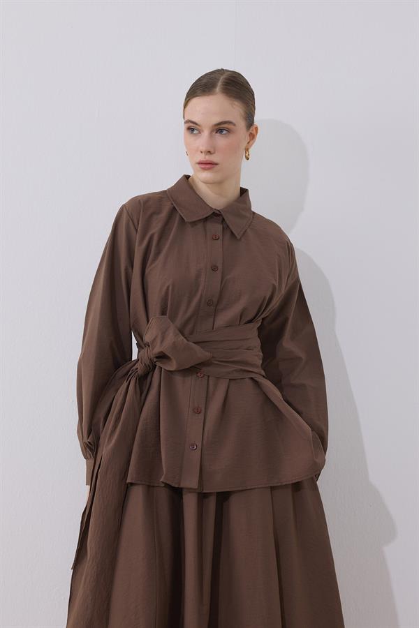 Clara Kuşaklı Takım Kahve