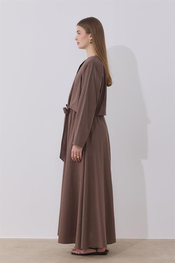 Lotus Keten Elbise Kahve