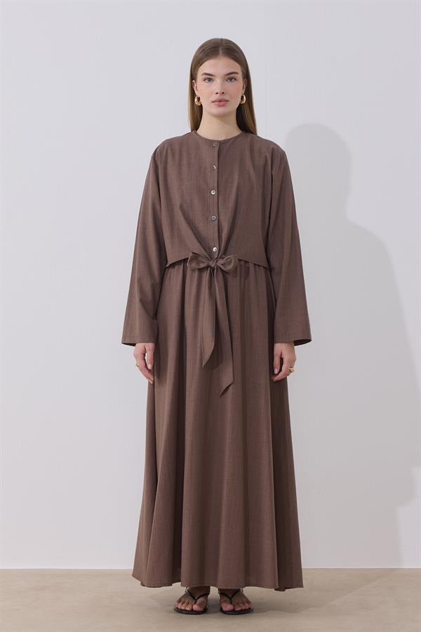 Lotus Keten Elbise Kahve