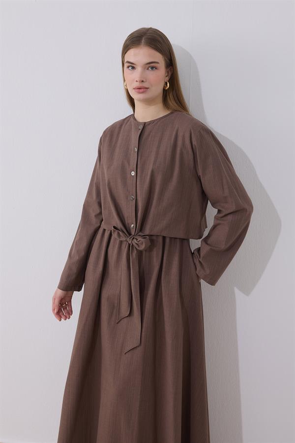 Lotus Keten Elbise Kahve