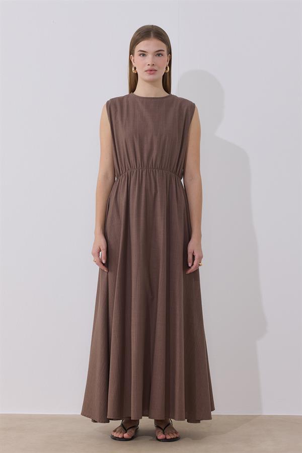 Lotus Keten Elbise Kahve