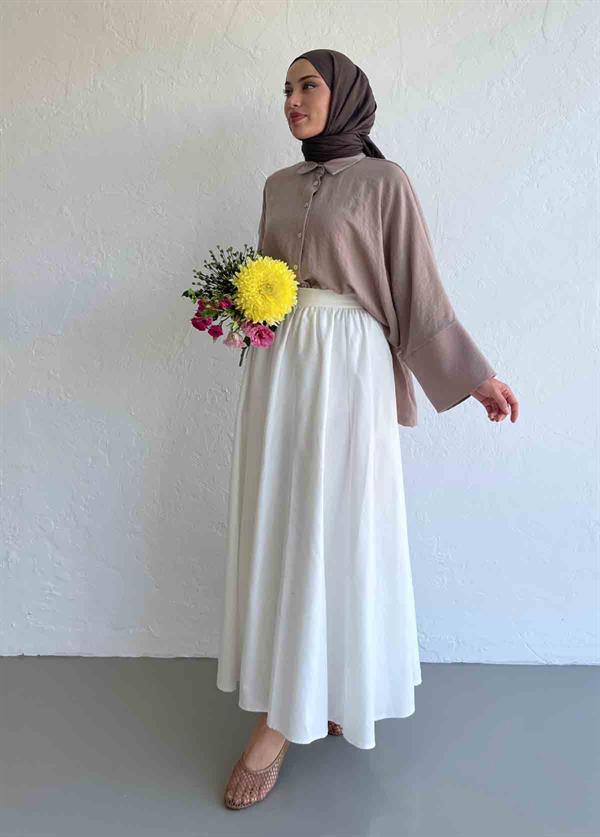 Tosca Ham Keten Gömlek Vizon