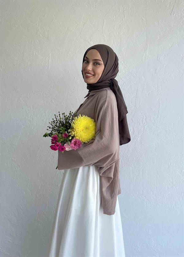 Tosca Ham Keten Gömlek Vizon