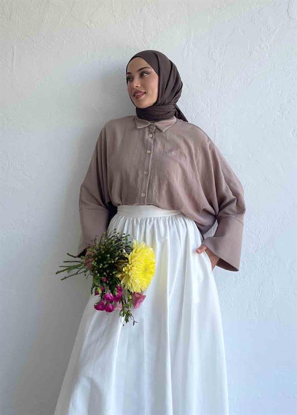 Tosca Ham Keten Gömlek Vizon