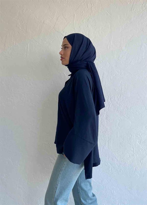 Tosca Ham Keten Gömlek Lacivert