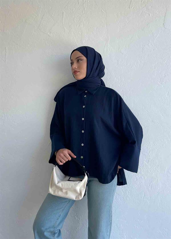 Tosca Ham Keten Gömlek Lacivert