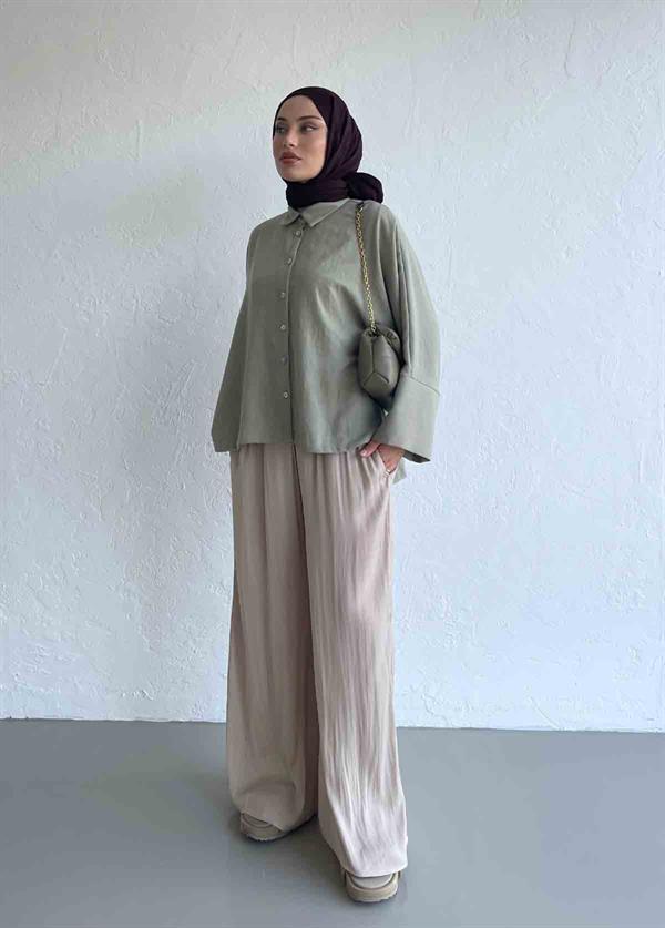 Tosca Ham Keten Gömlek Çağla Yeşili