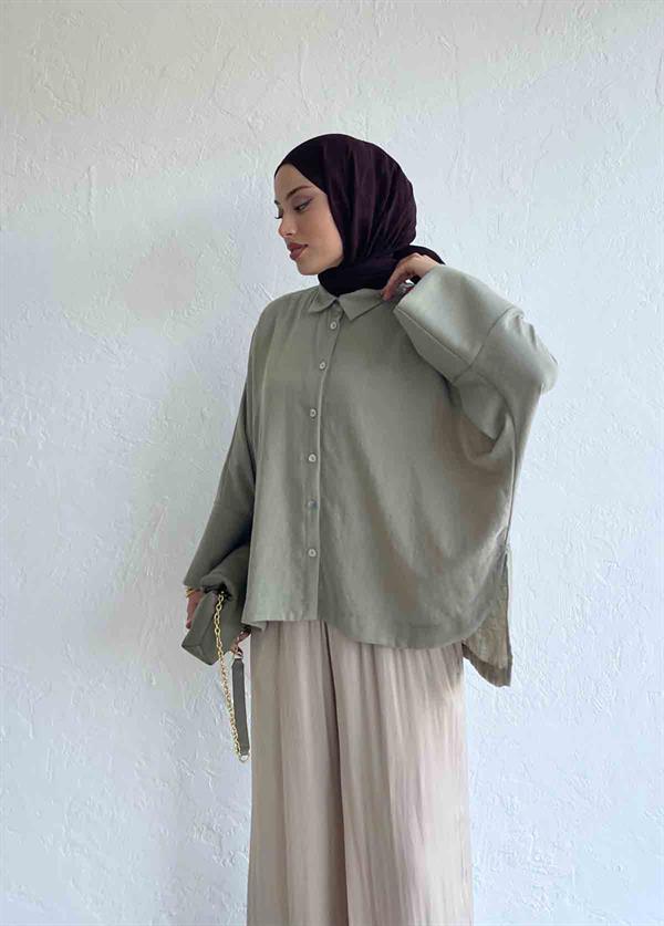 Tosca Ham Keten Gömlek Çağla Yeşili