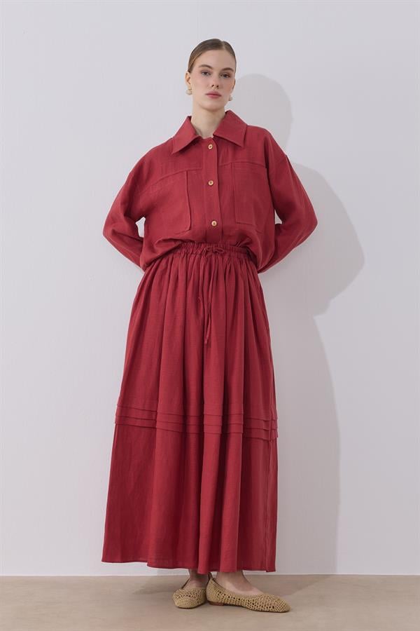 Ester Keten Takım Kırmızı