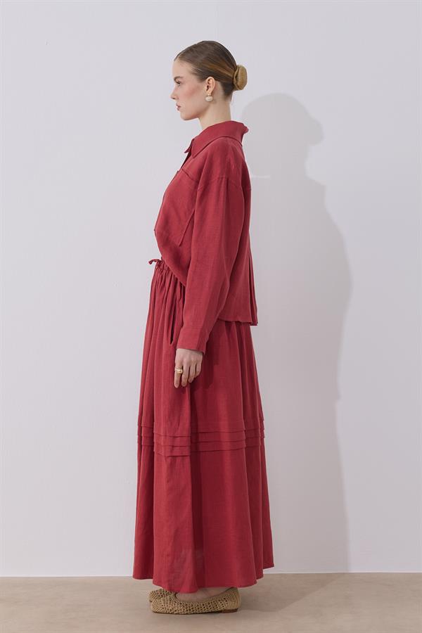 Ester Keten Takım Kırmızı