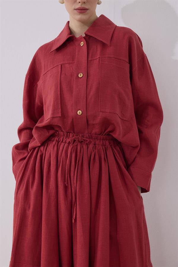 Ester Keten Takım Kırmızı