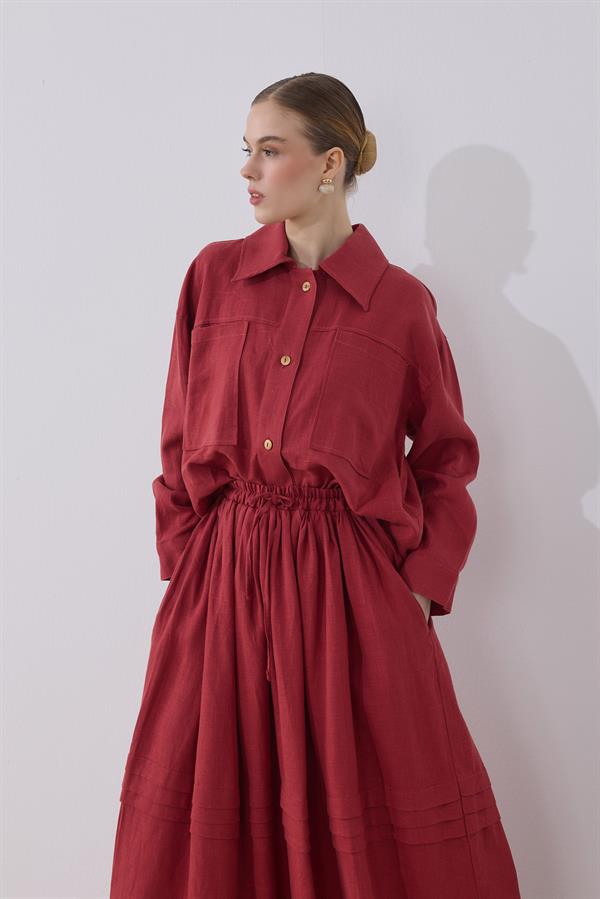 Ester Keten Takım Kırmızı