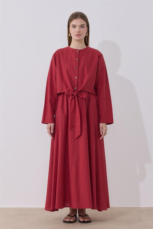 Lotus Keten Elbise Kırmızı