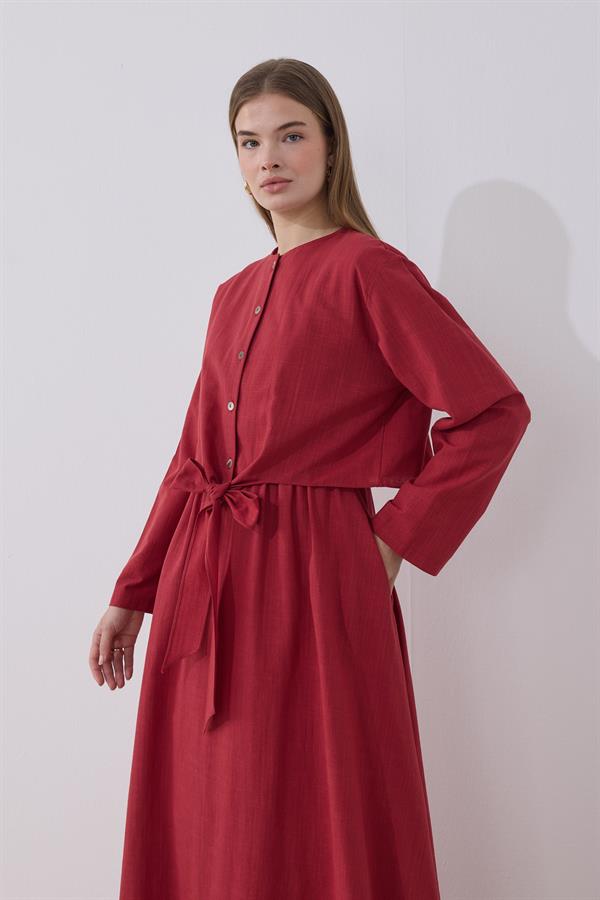 Lotus Keten Elbise Kırmızı