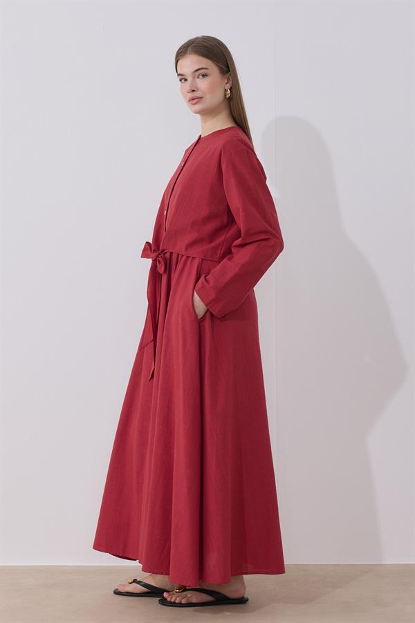 Lotus Keten Elbise Kırmızı