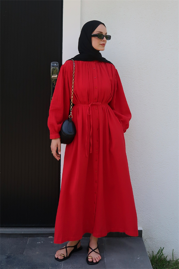 Teti Müslin Elbise Kırmızı