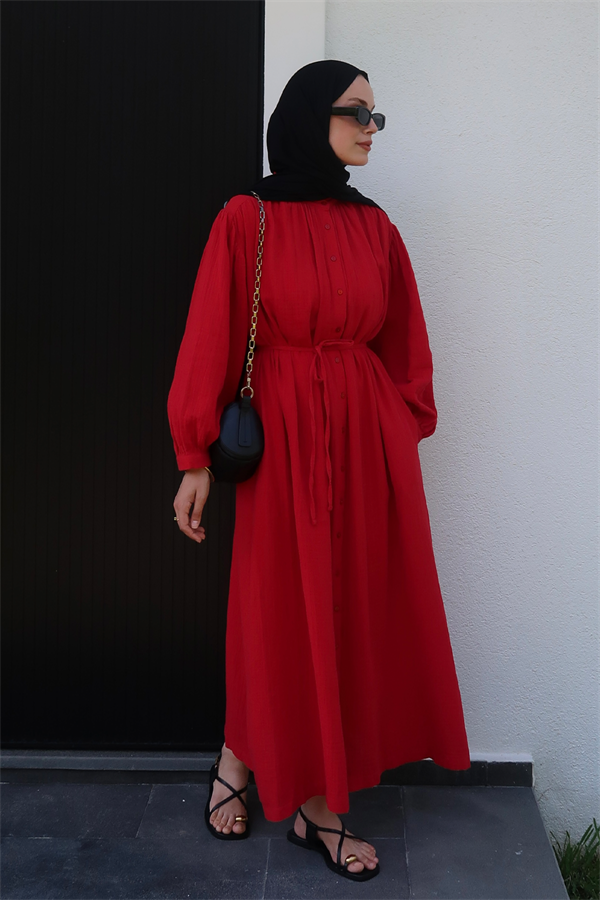 Teti Müslin Elbise Kırmızı