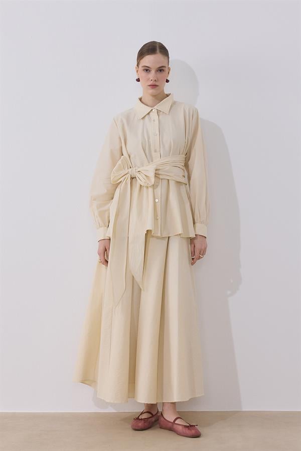 Clara Kuşaklı Takım Krem